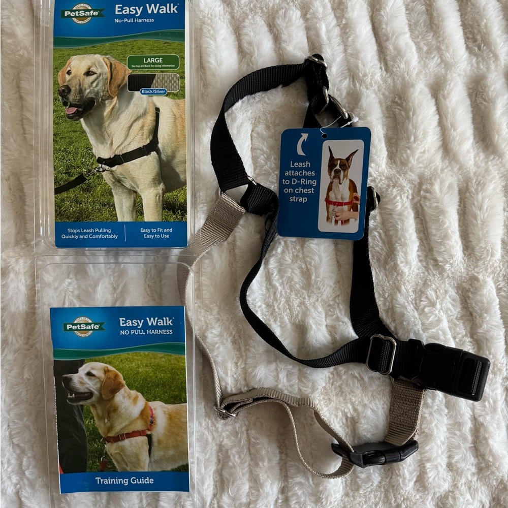 New (#2) Bundle PetSafe Easy Walk Dog Harness - Black and Cream